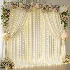 lot 19521 image: 10x10ft Beige Backdrop Curtains with Lights Photo Drapes Wrinkle Free Fabric Backdrop Curtain for Wedding Birthday Party Baby Shower Bridal Shower Home Party Background Decorations
