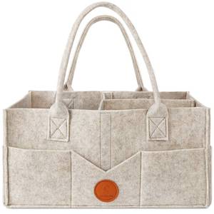 lot 19523 image: Maliton Baby Diaper Caddy Organizer for Changing Table, Nursery Storage Bin Basket with Handle, Felt Diaper Organizer Suitable for Indoor Outdoor (Khaki)