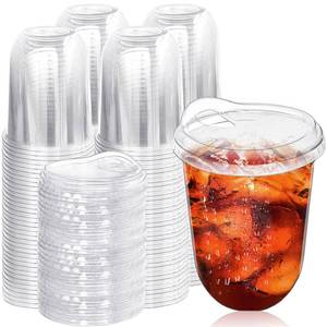 lot 19528 image: Alaeseje 45 Pack Clear Plastic Cups with Strawless Sip Lids,16 oz Iced Coffee Cups with Lids,Disposable PET Crystal Cups,Round Bottom To Go Cup for Iced Coffee Juice Smoothie Cold Beverage