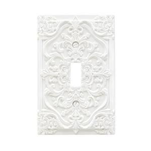 lot 20006 image: Wpshijia Decorative Light Switch Plate Covers Chalk White 3D Floral Embossed 1 Gang Light Switch Cover Plate Single Toggle Wall Plate Outlet Covers Faceplate for Bedroom Home Decor