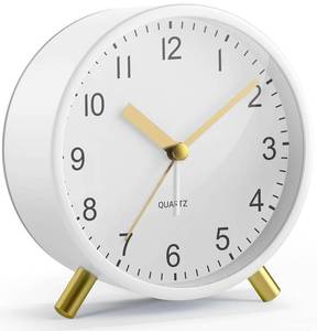 lot 20007 image: YouJabz Analog Alarm Clock, Super Silent Non Ticking with Night Light, Battery Operated, Bedroom Clock,Fashionable Round Metal Alarm Clock for Office, Elderly, Adults, Children, School Gift
