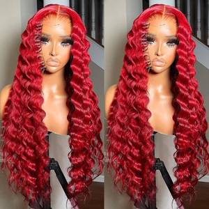 lot 20009 image: WKIPYCPK Red Loose Deep Wave Hair 13x4 Lace Front Wig 24 Inch Long Wavy Red Lace Front Wig Heat Resistant Synthetic Lace Front Wigs for Black Women