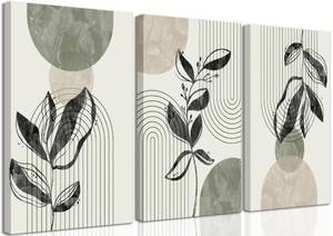 lot 20056 image: 3 Pcs Framed Medieval Modern Boho botanical Wall Art Minimalist Neutral Abstract Bohemian Plant Geometric Lines Picture Wall Decor Poster Print Artwork for Living Room Bedroom Home Decoration, canvas