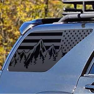 lot 20058 image: Xinghe for 2003-2009 Toyot 4Runner Rear Side Window Mountain American Flag Decals, Matte Black Mountain Flag Decal for Truck Side Back Window (Matte Black)