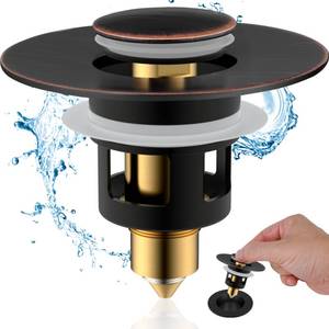 lot 20435 image: Hibbent All Metal Universal Bathroom Sink Stopper for 1.1ftft2.3ftft Basin, Pop Up Sink Drain Strainer, Brass Bullet Core Push Type Stopper, Stainless Steel Anti Clogging Drain Filter, Oil-Rubbed Bronze