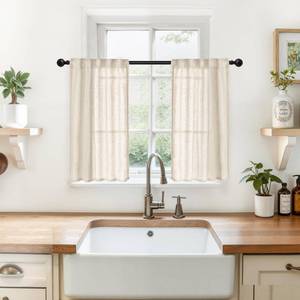 lot 20436 image: YoungsTex Oatmeal Linen Cafe Curtains 24 Inches Long - Small Half Drapes Semi Sheer with Rod Pocket Back Tab for Bathroom Farmhouse Kitchen Windows Over Sink 2 Panels, 29 X 24 Inch