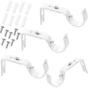 lot 20439 image: Frienda 4 Pcs White Curtain Rod Support Brackets Adjustable Curtain Rod Hangers for 1 Inch Diameter General Hardware Holders Wall Bracket Hanger Hooks with Screws