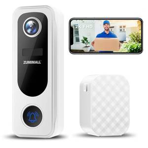 lot 20448 image: ZUMIMALL Doorbell Camera Wireless No Subscription - 2K Video Doorbell Wireless with Chime, 2 Way Audio, 30s Voice Message, Anti-Theft, AI Detection, Only 2.4GHz WiFi, Battery Powered, Work with Alexa