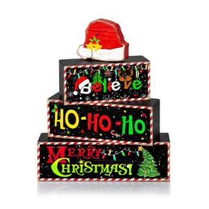 lot 20459 image: Britimes 4 Pcs Christmas Santa Hat Table Decor Christmas Tiered Tray Decorations Set Santa Hat Block Signs Gift Rustic Farmhouse Tabletop Decor for Table and Home Office