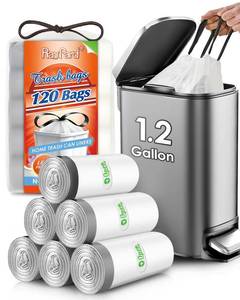 lot 20468 image: 120 Counts 1.2 Gallon Mini Drawstring Trash Bags Garbage Bags by RayPard, Small Strong Plastic Bags fit 4-5L Trash Can for Home Office Kitchen Bathroom Bedroom, White Waste Basket Liners