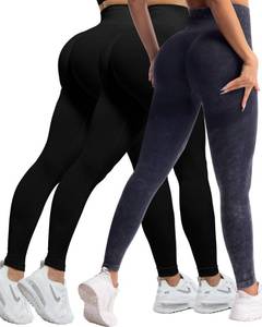 lot 20470 image: CHRLEISURE Workout Leggings Sets for Women, Gym Scrunch Butt Butt Lifting Seamless Leggings 3 Piece (2Black,MS Black, S)