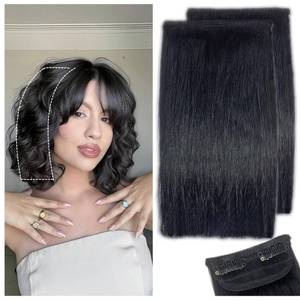 lot 20471 image: 2 Pcs Short Hair Extensions, Human Hair Clip in Extensions for Women Adding Volume 6 inch Jet Black