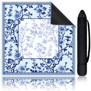 lot 20476 image: Sonwyoung Chinoiserie Mahjong Mat with 1 Carrying Bag 31.5 x 31.5in Blue and White Rubber Anti Slip and Noise Reduction Multi Purpose Game Table Cover for Card, Board Tile Gamesin