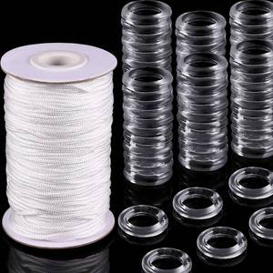 lot 20479 image: 100 Pieces Clear Roman Curtain Rings 55 Yards Roman Blind Cord 8 to 13 mm Transparent Plastic Rings 1.8 mm White Braided Lift Shade Cord for DIY Blind Curtains(White)