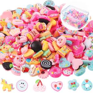 lot 20480 image: 200 Pieces Charms Cute Set Mixed Candy Sweets Resin Flatback Beads with Box for DIY Craft Making and Ornament Scrapbooking