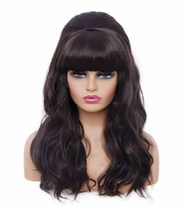 lot 20484 image: Rugelyss Long Wavy Dark Brown Wig with Bang Big Bouffant Beehive Wigs for Women fits 80s Costume or Halloween Party