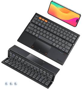lot 20485 image: MEETION Foldable Bluetooth Keyboard with Touchpad, Tri-Folding Compact Box Portable Keyboard, Rechargeable Wireless Travel Keyboards with Trackpad for iPad Smartphone Laptop PC Windows iOS Mac Android