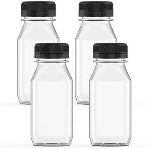 lot 20495 image: Hulless 6 Ounce Plastic Juice Bottle Drink Containers 5 Pcs Juicing Bottles with Black Lids, Suitable for Juice, Smoothies, Milk and Homemade Beverages