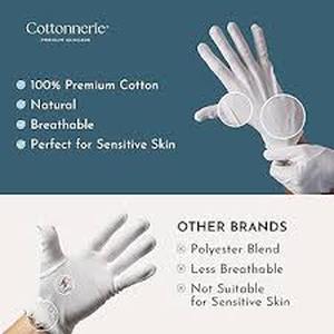 lot 6433 image: Cottonerie Premium Cotton Moisturizing Gloves - Large 4 Pairs