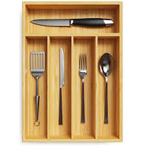lot 19503 image: Bamboo Organizer with 5 Compartments For Kitchen, Desk (minor crack in backboard)