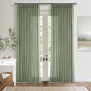lot 131234 image: Green Linen Semi Sheer Curtains 90 Inches Long for Living Room Bedroom Light Filtering Sage Green Textured Burlap Pinch Pleated Curtains 90 Length Hooks Rings Back Tab for Sliding Door 2 Panels
