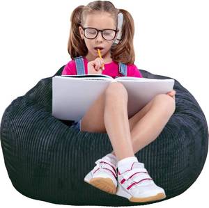 lot 131241 image: Classic Bean Bag Chair, with Faux Rabbit Fur Cover for Teens and Kids, Memory Foam Bean Bag Chairs, Ultra Soft Faux Fur Fabric, 2.5 feet Round Fluffy Bean Bag Sofa