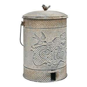lot 131249 image: All Chic Vintage Metal Trash Can with Lid Dog Poop Trash Can Retro Garbage Can Kitchen Touchless with Bird Finial for Farmhouse Garden, Kitchen, Bathroom Decor(Grey)