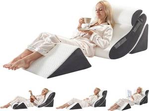 lot 131253 image: 4PCS Orthopedic Bed Wedge Pillow Set for Sleeping, Post Surgery Foam Support Pillows for Back, Neck and Leg Pain Relief, Adjustable Triangle Pillow   Acid Reflux, GERD & Snoring Recovery, White Grey