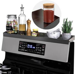 lot 131254 image: IIIOIIIA Stove Top Magnetic Shelf for Kitchen Organization, 30 Magnetic Spice Rack Over The Stove, 4 Deep Spice Organizer with Border All Around, Brushed Stainless, Black