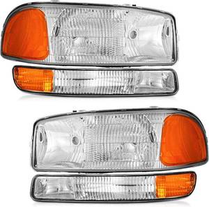lot 131259 image: WEELMOTO for 1999-2006 Sierra 1500 headlights for 01-06 Sierra 2500 HD 3500 1500 HD 99-06 Yukon00-06 Yukon XL 1500 2500 Headlamp Chrome Housing Amber Reflector LeftRight