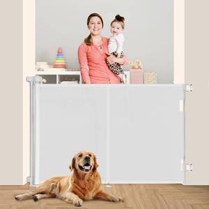 lot 231344 image: 50 inch Retractable Baby Gates 42 inch Tall, Retractable Gate with Reinforced Strip Design to Prevent Crawling Through, Retractable Dog Gate for Stairs, Doorways, Hallways