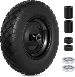lot 231349 image: 16 Flat Free Wheelbarrow Wheels, 4.804.00-8 Tire and Wheel with 58&34 Bearings, 16 inch Universal Fit Wheelbarrow Tires for WheelbarrowsGarden Trailer -1 Pack