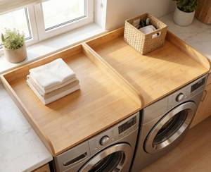 lot 231365 image: Washer Dryer Countertop Wooden Washer and Dryer Shelf Top Cover 27.5x54 Inch No-Installation Countertop Set of 2 - Generation Farmhouse Homeowners & Laundry Room Organization - Bamboo