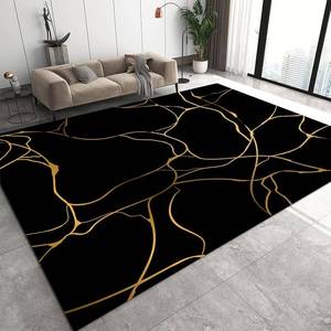 lot 231370 image: Black and Gold Rug 5x7 Abstract Gold Lines Area Rug Washable Doormat 5x7 Feet Modern Carpet Floor Mat for Living Room Bedroom Diningroom Kitchen Laundry Classroom Home Office