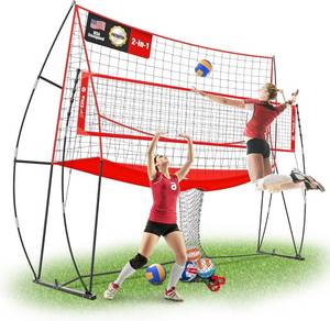 lot 231371 image: Retails for $160 2-in-1 Volleyball Practice Net Station with Patented 5-Height (66 to 8), Heavy Duty Training System for Hitting Spiking Serving, Backyard Indoor Outdoor Trainer Equipment