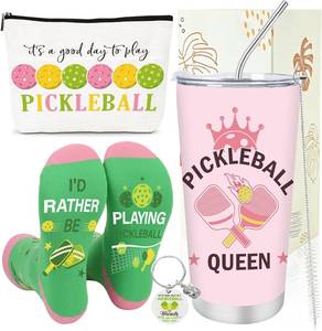 lot 231385 image: Keluna Pickleball Gifts for Women - 4Pcs Pickle Ball Gifts Set, 20Oz PB Tumbler, Makeup Bag, Socks, Keychain, Funny Pickleball Accessories Presents for Sister Wife Mom Grandma Christmas Mothers Day