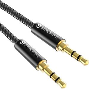 lot 231389 image: Syncwire 3.5mm Nylon Braided Aux Cable (3.3ft1m,Hi-Fi Sound), Audio Auxiliary Input Adapter Male to Male Cord for Headphones, Car, Home Stereos, Speaker, iPhone, iPad, iPod, Echo & More   Black
