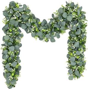 lot 331075 image: Waipfaru 2Pcs Eucalyptus Garland, 5.9FT Greenery Garland, Green Garland with Flowers, Artificial Faux Silver Dollar Eucalyptus Leaves Vines for Table Home Wedding Mantle Party Indoor Outdoor Decor