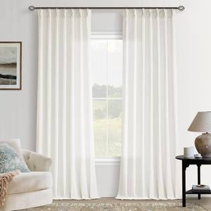 lot 331076 image: 105 Inch Long Curtains Pinch Pleat Linen Curtains for Living Room Bedroom 2 Panels Natural Flax Linen Textured Light Filtering Semi Sheer Pinch Pleated Drapes Back Tab for Window Sliding Glass Door