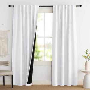 lot 331087 image: NICETOWN 100% Blackout Window Curtain Panels, Cold and Full Light Blocking Drapes with Black Liner for Nursery, 84 Inches Drop Thermal Insulated Draperies (Pure White, 2 Pieces, 52 inches Wide)