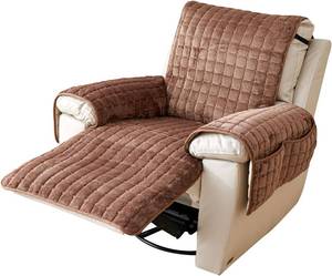 lot 331096 image: Plush Recliner Slipcover 23 Inches - Washable & Quilted Faux Wool Cover for Lazy Boy Chairs & Furniture with Side Pockets, Large Recliner Chair Covers, Safe for ChildrenPets, Coffee