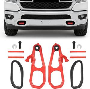lot 331098 image: Left&Right Red Front Tow Hooks Compatible with 2019-2024 Ram 1500 DT WBlack Frames & Hardware Replacement for 68272944AB 68265144AA 68272945AB 68272945AA 68274701AB 68274701AA SteelPlastic