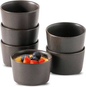 lot 331100 image: Ramekins 4 oz,Oven Safe Small Ramekins for Creme Brulee,Souffle,Black Ramkeins for Baking,Ceramic Mini Ramkeins Set of 6,Custard cups for Kitchen,Matte Black