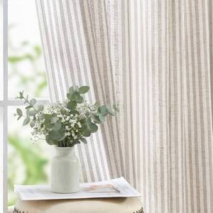 lot 331103 image: JINCHAN Linen Curtains for Living Room Taupe Grey on Beige Striped Curtains for Bedroom Ticking Stripe Pattern Gray Light Filtering Cottage Core Rustic grommet Window Treatment 96 inches Long 2 Panels