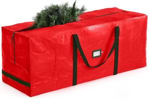 lot 431232 image: Zober Christmas Tree Storage Bag - Fits 7.5 Ft Artificial Trees - Plastic, Waterproof Christmas Tree Bag For Storage Box For Xmas - Strong, Durable Handles - Label Card Slot - Red