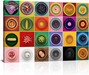 lot 431233 image: Derkymo Colorful Various Vegetables and Fruit Wall Art Fresh Vegetables Fruit And Other Healthy Foods Print On Canvas Fresh Look Color Foods and Plate Picture for Home Decoration 16x24