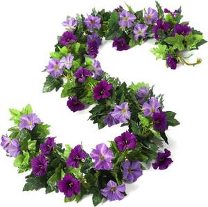 lot 431244 image: Veryhome 3PCS 23.7FT Artificial Purple Morning Glory Vine, Silk Hanging Petunias Garland, Decorative Flower Vines for Room Decor Wedding Arch Flowers for Ceremony (Purple)