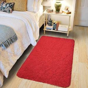 lot 431245 image: Fluffy Small Rug for Bedroom 2x3 Feet, Shag Soft Area Rug for Bedside, Modern Plush Cute Carpet for Kids Girls Boys Room Nursery Decor, Red