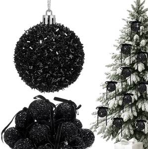 lot 431260 image: Wesiti 24 Sets 2.6 Inch Black Glitter Christmas Ball Ornament Set 24 Sparkly Shatterproof Tinsel Ball Ornament with 24 Bow Sequin Hanging Xmas Tree Decoration Indoor Outdoor for Xmas Wedding Decor