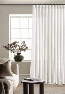 lot 431267 image: Extra Wide Pinch Pleat Curtains 120 Inches Long for Patio Sliding Glass Door White Linen 70 Inch Wide Curtain Memory Trained Pleated Drapes with Hooks Rings Semi Sheer 70x120 Curtain for Large Window